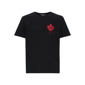 Dsquared2 Black T-Shirt Featuring Striking Red Maple Leaf - NWT